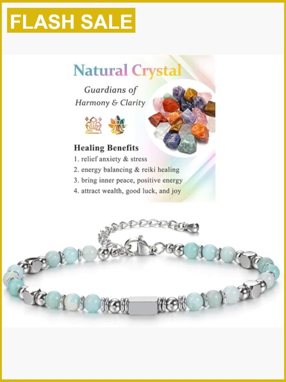Natural Healing Crystal Stone Beaded Bracelet 4mm Adjustable